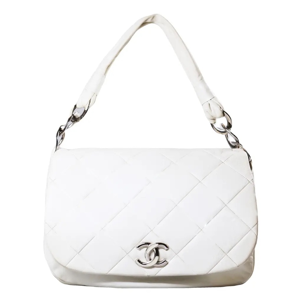 Authentic Chanel Full Flap Shoulder Bag Quilted Lambskin pillow white/cream